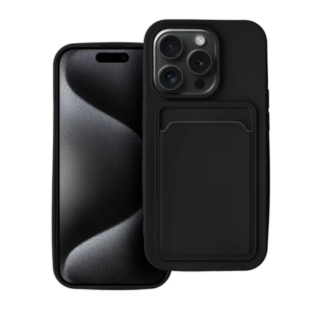 iPhone 15 Pro Fekete Kártyatartós Szilikon Tok